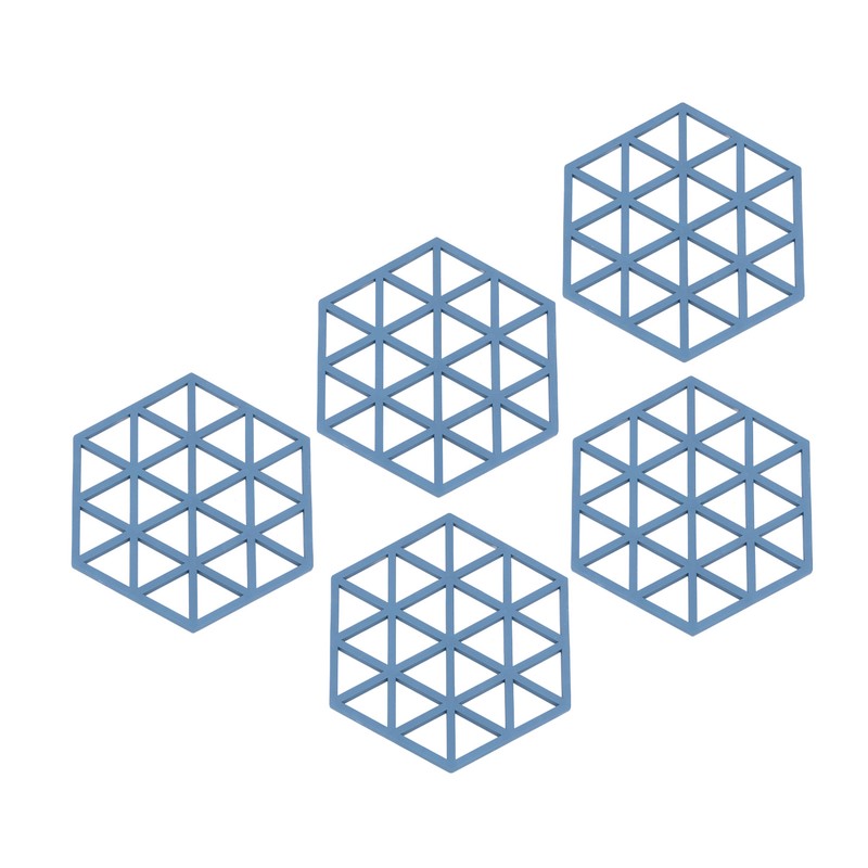 5pcs Table Mats Geometric Hex Shape Hollow Silicone Blue Insulation