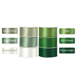 Yardinys Satin Ribbon 1-1/2 Inch Fabric Ribbon, Green Ribbon Assortment Double Faced Ribbon for Gift Wrapping Flower Bouquet Wedding Party Decoration Hair Bows DIY Crafts- 10 Yards/Roll, Total 60Yds