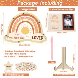 gisgfim Rainbow Baby Shower Guest Book Alternatives Boho Baby Shower Favors for 60 Guests Sign Name in Guest Book Wood Baby Shower Decors Picture Frame for Birthday Party Reception Decorations 12Inch