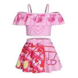 COTRIO Princess Bathing Suit for Girls Descendants Bridget Swimsuits Kids 2-Piece Bikinis Sets Tankinis Swimming Suits Holiday Swimwear Size 8 (7-8 Years, Pink)