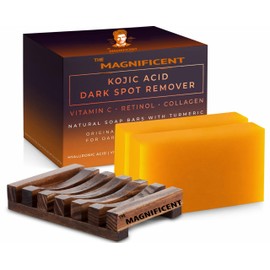 The Magnificent TM The Magnificent Kojic Acid Brightening Soap Bars – Japanese Complex with Turmeric, Hyaluronic Acid, Vitamin C, Retinol, Shea Butter & Vitamin E(2Pack+Holder) (2Pack+H)