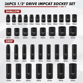 CASOMAN 36-Piece 1/2” Drive Metric Deep and Shallow Impact Socket Set, 6-Point, CR-V, for Auto Repair, with Portable Case, Rugged Construction
