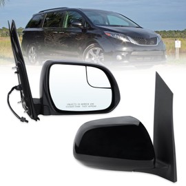 Lqtio Right Passenger Side Mirror Compatible With 2015 2016 2017 2018 2019 2020 Toyota Sienna With Manual Folding Power Glass Black Replace#87910-08140(3Pins)