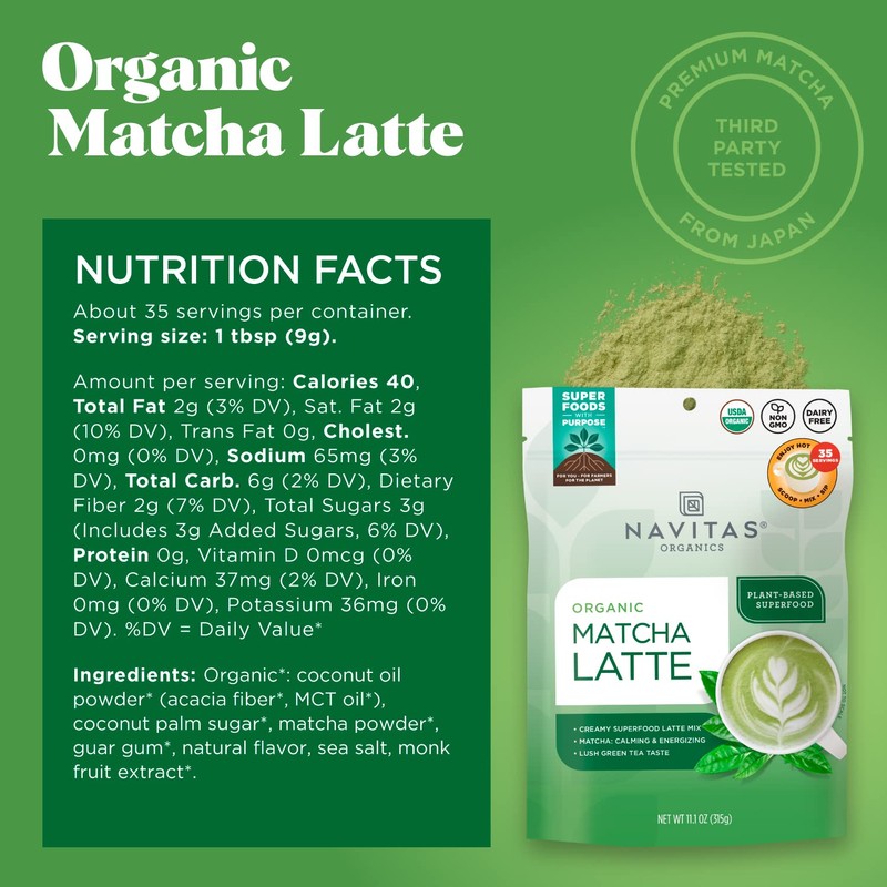 Navitas Organics Matcha Latte, 11.1oz Value Size Bag, 35 Servings