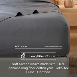 DOZ 100% Long Staple Cotton Sheet Sets, Soft Sateen Weave Cotton, Smooth, Breathable, Cooling Sheets, Hotel Comfort, Durable, 3pc – 2 Pillowcases 1 Fitted (Storm, Queen)