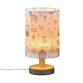 YYZZH Table Lamp Farm Animal House Car Windmill Cow Sheep Pig Horse Dog Cat Goose Hen Nightstand Lamp with Wood Base Fabric Lamp Shade Bedside Desk Lamp for Living Room Bedroom Kids Room Office