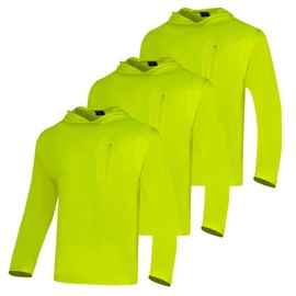 VENDACE 3pcs Hi Vis Shirts for Men Long Sleeve Safety Sun Shirts with Hood High Visibility Construction Work Shirts UPF50(Yellow,2XL)