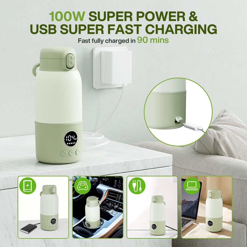 Portable Bottle Warmer for Travel, 2-Min Fast Heating Baby Bottle