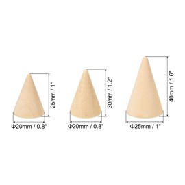 PATIKIL Natural Wood Cone Ring Holder, 10 Pack Finger Jewelry Display Stand Organizer Unpainted Wooden Cones for DIY Craft 3 Size, Brown