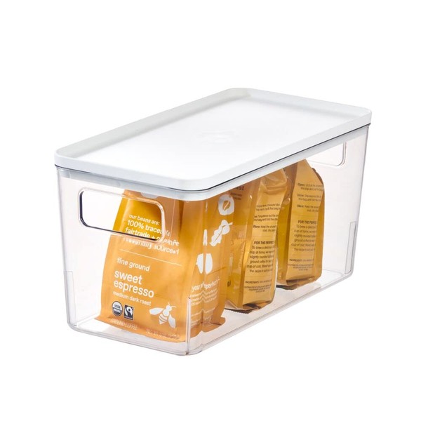 iDesign Rosanna Pansino Storage Box, Recycled Plastic Box with Handles and Lid, Clear and White