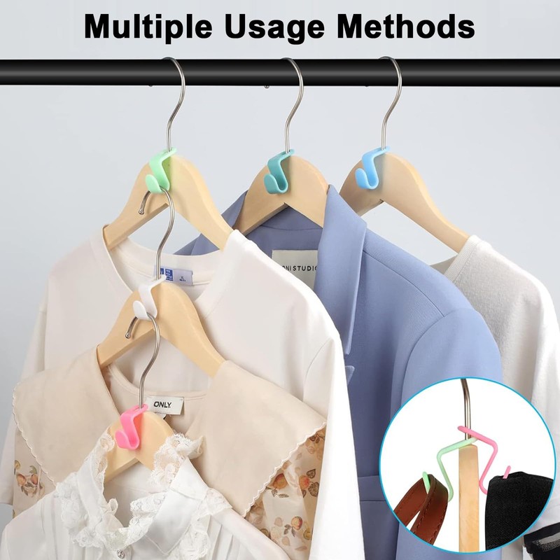 YQQZQ 50P Space-Saving Closet Hanger Connectors,Clothes Hanger Hooks,Pink Blue Green