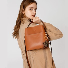 Fmeida Leopard Floral Keychain for Women - PU Leather Bag Charm, Fashion Keychain Accessory for Handbags, Backpacks, Purses Brown