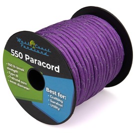 West Coast Paracord Reflective 550lb Paracord – 7 Strand Type III Tactical Parachute Cord for Hiking, Camping, and Fishing – Reflective Acid Purple (50 ft)