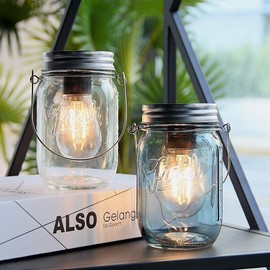 Gartendeko für Draußen, Outdoor Tischlampe Kabellos Led Tischleuchte Batteriebetriebene Tischlampe mit Timer Laternen für Innen und Außen Deko für Garten Camping Party Kamin Flur Treppe KLAR+BLAU