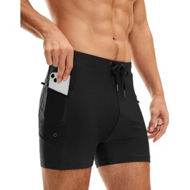 G Gradual Men's Swimsuit Trunks with Zipper Pockets Quick Dry Swimwear Bathing Suit Swim Briefs Board Shorts for Men(Black,3XL)