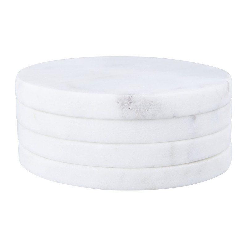 Bloomingville Round Marble Coasters with Mango Wood Holder (Set of