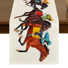 Horse Race Jockey Table Runner 13x72 Inch Horse Racing Kitchen Dining Table Decor for Indoor Outdoor Farmhouse Home Party Decoration ZQ107