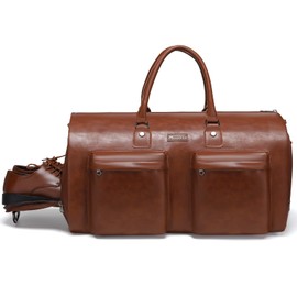 Leather Garment Bag for Travel, Modoker Carry On Suit Carrier Travel Bag with Shoulder Strap/Multiple Pockets - Ideal for Business Trips & Weekend Getaways - The Garment Duffel Bag for Traveling Men