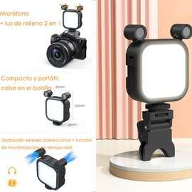 GeorgeX Luz de Relleno Portátil LED con Clip para Móvil y Laptop con 3 Modos de Iluminación de Escena con Micrófono 2500k-9000K Regulable Luz con 2000mAh de la Batería