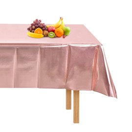 Andiker Plastic Tablecloth, Disposable Metallic Tablecloth Reliable Plastic Table Cover to Save Time and Energy, 137cm×183cm Table Cloths for Parties Birthday Wedding Festival Decoration (Rose Gold)