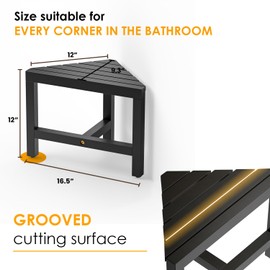 HOLANA 12" Acacia Shower Foot Rest - Wooden Shower Corner Stool Seat for Shaving Legs - Crossbar Corner Shower Benches for Inside Shower - Bath Step Stools Bench for Bathroom (Black)