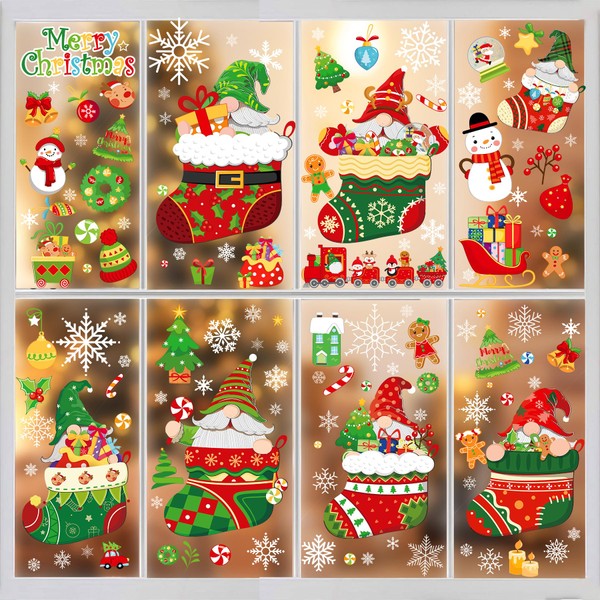 BAYLAY Christmas Window Clings - 10 Sheets Gnome Christmas Window Stickers Christmas Window Decorations for Kids Christmas Gnome Window Clings