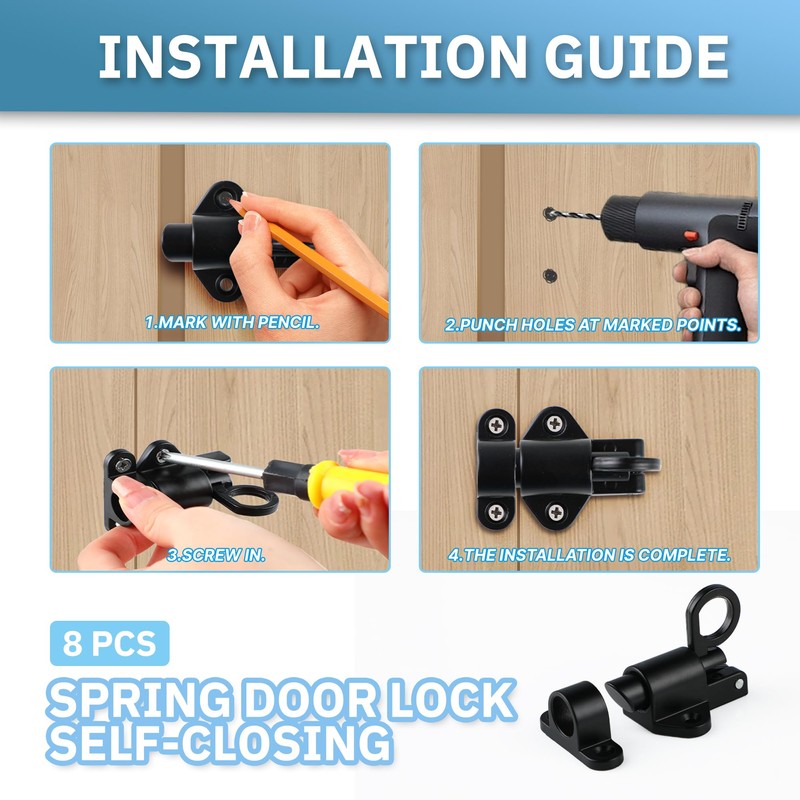 8PCS Self-Closing Latch - Spring Door Lock - Door Latch