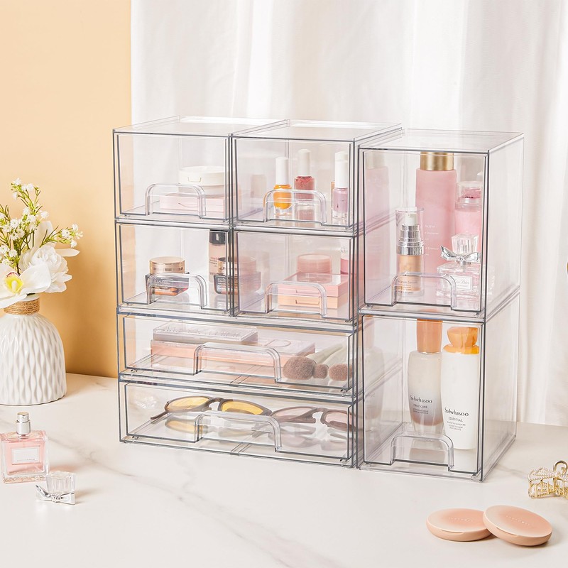Vtopmart Stackable Storage Drawers Set of 3,Clear Plastic Organizer Bins