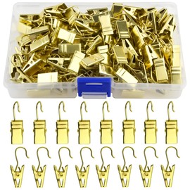 WMYCONGCONG 100 PCS Curtain Clips with Hooks, Small Heavy-Duty Hook Clip String Party Lights Hanger Wire Holder for Curtain Photos Home Decoration Shower Drapery Art Craft Display (Gold