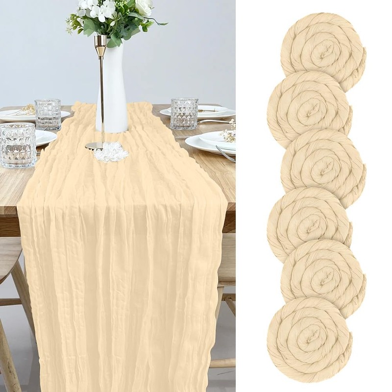 AUAUY Cheesecloth Table Runner, Pack of 6 Beige Cheesecloth Table