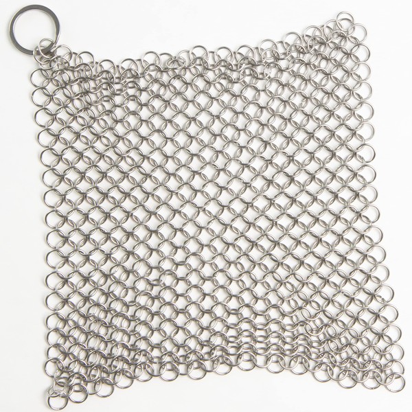 Dapper&Doll Cast Iron Skillet Cleaner - 8"x6" XL Stainless Steel Chainmail Scrubber for Cast Iron Pans