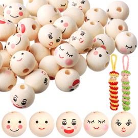 XREE Pack of 150 Wooden Balls with Face, 20 mm Worry Worms Wooden Heads Wooden Beads for Threading Wooden Balls with Hole for Crafts Jewellery Making Decoration