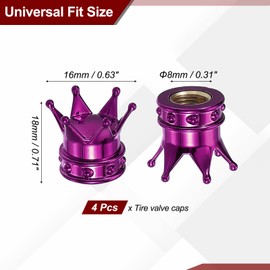 PATIKIL Crown Tire Valve Stem Caps, 4 Pcs Tire Valve Caps Vehicle Car Tire Air Caps Covers with O Rubber Ring Universal for Bicycle SUV Automotive, Purple