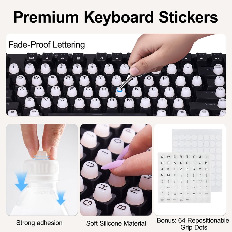 Raised Keyboard Stickers for Long Nails with Letters, Soft Silicone