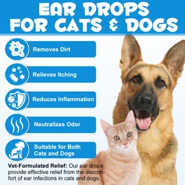 Ear Infection Treatment for Dog, Soothing Ear Cleaner Solution with 1% Hydrocortisone Relieve Itching & Redness for Cat &Dog Ear Infection Skin-Friendly Ingredients Supports Ear Health 2.02 Fl.Oz