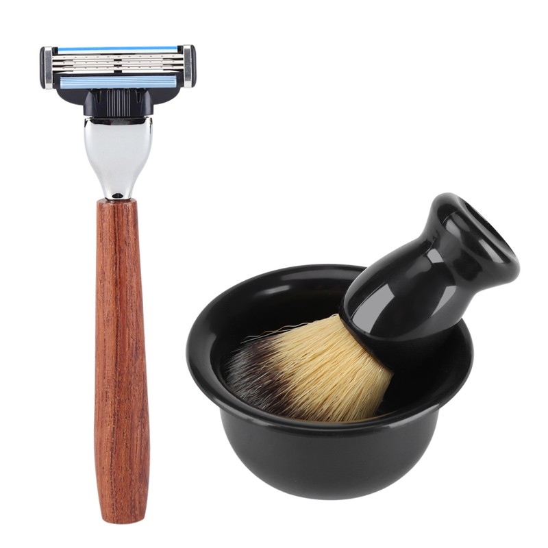 4Pcs Shaving Kit Manual Razor Stainess Steel Stand Holder Brush