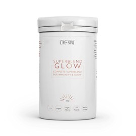 Superblend Glow 300g- Supergreens Blend- 35 35 Food-Based Ingredients Plus bioactive enzymes High-Fibre, Low Fat and Dairy-Free Naturally-Occurring Vitamin C for Immunity- Supergreen Shots