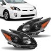 Headlight Assembly Fit for 2010-2011 Toyota Prius Black Housing Clear