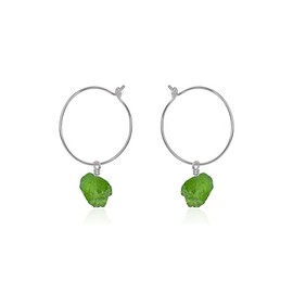 Peridot Raw Nugget Hoop Earrings in Stainless Steel