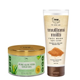 TNW-The Natural Wash Pure Aloe Vera Gold Gel that helps to control pimple/Blemishes (100ml) and Multani Mitti Face Wash (100ml)/ Face Wash For Normal To Oily Skin With Aloe Vera And Kesar