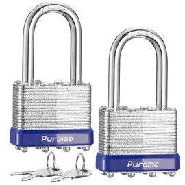 Puroma Lock 2 Pack Padlocks, 1-1/2” Long Shackle Heavy-Duty Locks with 4 Keys, 40mm Hardened Steel Keyed Alike Padlocks for Sheds, Gates, Fences, Toolbox, Outdoor and Indoor Use（Silver）