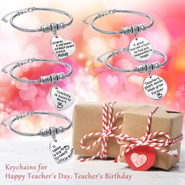 Zhanmai 5 Pieces Teacher Appreciation Gift Teacher Bracelet Jewelry Graduation Gift for Women Adjustable Bracelets Engraved Message Metal Bracelet Bangle Gift for Women Teacher