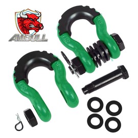 AMBULL Shackles 3/4 Inch D Ring Shackle (2 Pack) 45,000lb Break Strength with 7/8 Inch Pin, Isolator and Washer Kits for Use with Tow Strap, Winch, Off-Road Jeep Truck Vehicle Recovery, DarkGreen