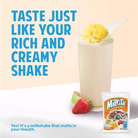Milkita Creamy Shake Lollipop Pack of 4, Gluten Free Chewy Candies with Calcium & Real Milk, Zero Trans Fat, Low-Sugar, Fruity Flavors (Strawberry, Honeydew, Mango), 40 Pcs