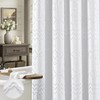 Seasonwood White Shower Curtain, Boho Woven Tufted Geometric Fabric Shower