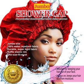 4 Pack Shower Cap Extra Large Premium 16.5 inch Super Jumbo Size Reusable Bath Hair Cover for Protecting Dreadlocks Braids (Red)