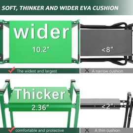 FLINTER 10.2" Wider Garden Kneeler and Seat, Heavy Duty Thick Gardening Bench for Kneeling and Seat - Garden Kneelers for Seniors, Gardening Stools for Women, Grandparents, Gardeners, Green