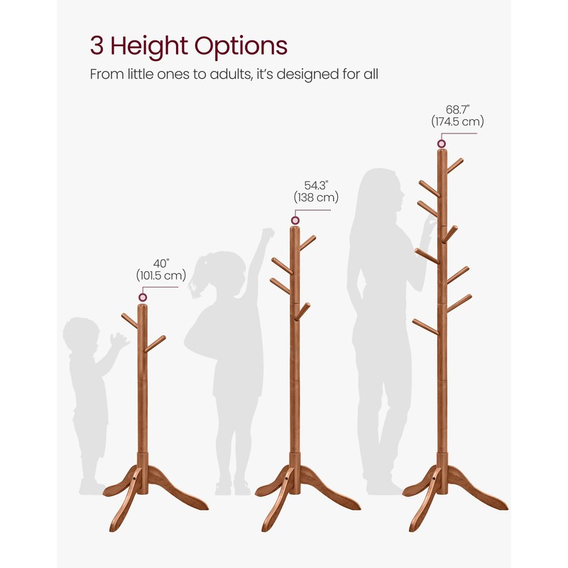 VASAGLE Solid Wood Coat Rack, Free Standing Tree-Shaped Coat Rack