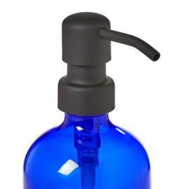 16oz Cobalt Blue Glass Refillable Body Lotion Dispenser with Black Metal Pump Dispenser/Liquid Hand Soap Dispenser with Non Slip Coaster/Countertop Protector