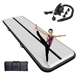Air Gymnastics Track Tumbling Mat Inflatable 10ft 13ft 16ft 20ft Flooring Mat Yoga Training Mat 4 In Thickness for Home/Training/Cheerleading/Yoga/Water Fun (Black,5m)